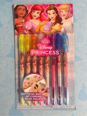 🖍️✨DISNEY PRINCESS NWT Glitter Gel Tattoo Body Art Pens Scented 8 Pack Kid Party